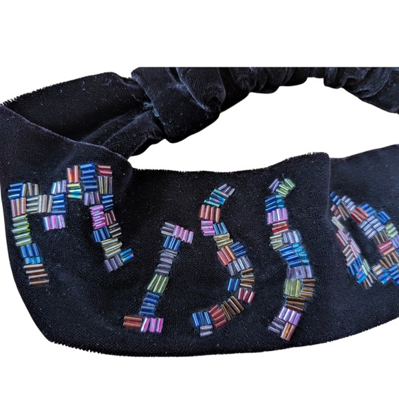 Missoni Black Velvet Beaded Headband Multicolor Stretch Hair Accessory